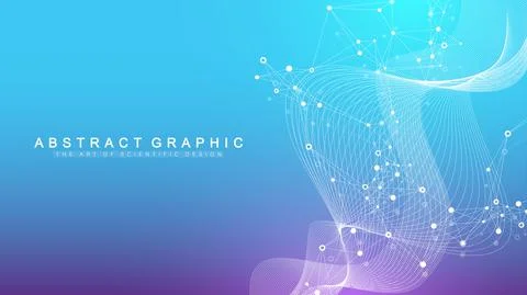 Digits abstract background with connected line and dots, wave flow. Digital Illustrazione stock
