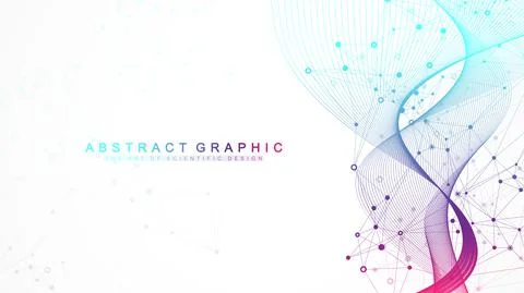 Digits abstract background with connected line and dots, wave flow. Digital Stock Illustration