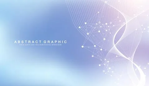 Digits abstract background with connected line and dots, wave flow. Digital Stock Illustration