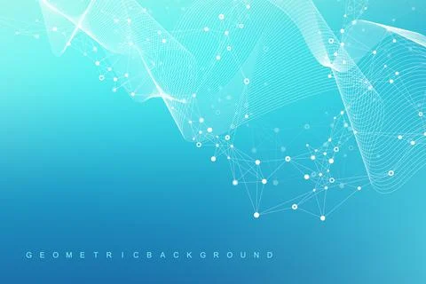 Digits abstract background with connected line and dots, wave flow. Digital Illustrazione stock