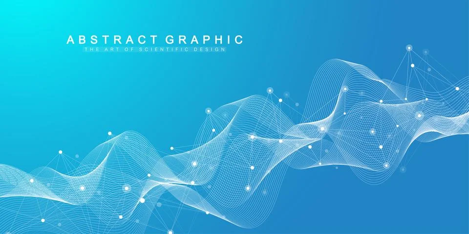 Digits abstract background with connected line and dots, wave flow. Digital Stock Illustration