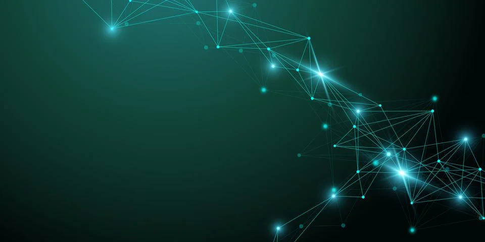 Digits abstract background with connected line and dots, wave flow. Digital Stock Illustration
