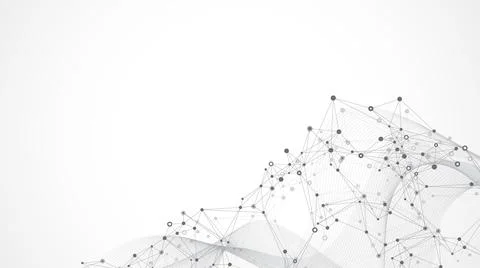 Digits abstract illustration with connected line and dots, wave flow. Digital Stock Illustration