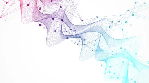 Digits abstract illustration with connected line and dots, wave flow. Digital Stock Illustration