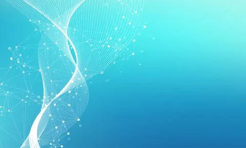 Digits abstract illustration with connected line and dots, wave flow. Digital Stock Illustration