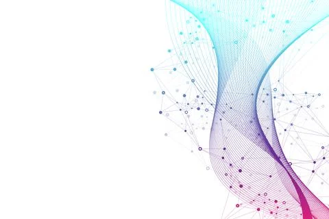 Digits abstract illustration with connected line and dots, wave flow. Digital Stock Illustration