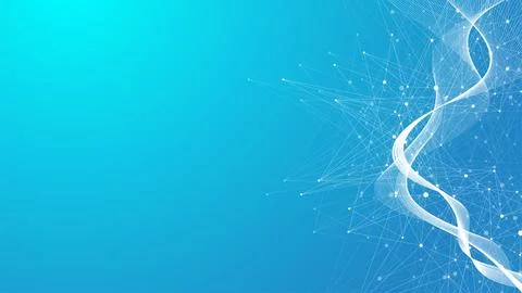 Digits abstract illustration with connected line and dots, wave flow. Digital Stock Illustration