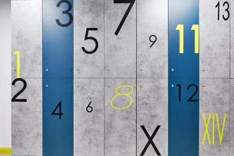 Digits of different sizes, in order, from one to fourteen Stock Photos