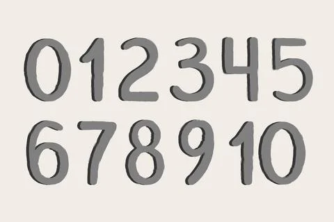 Digits numbers in hand drawn doodle style with shadow. Number 0 to 10 Stock Illustration