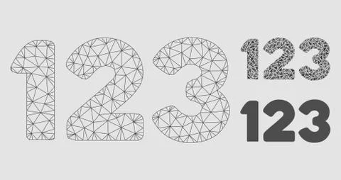 Digits Vector Mesh Carcass Model and Triangle Mosaic Icon Stock Illustration