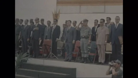 Dignitaries stand at the ceremony while ROK band plays - 1969 Stock Footage 96314684