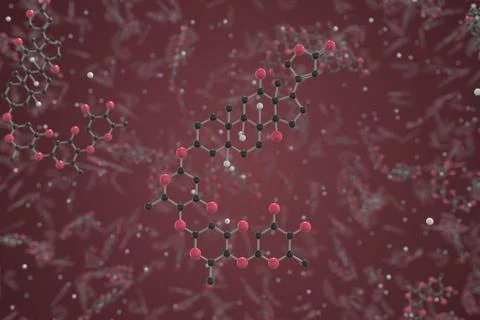Digoxin molecule. Ball-and-stick molecular model. Chemistry related 3d rendering Stock Illustration