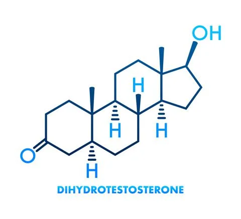 Dihydrotestosterone DHT, androstanolone, stanolone hormone molecule. Skeletal Illustrazione stock