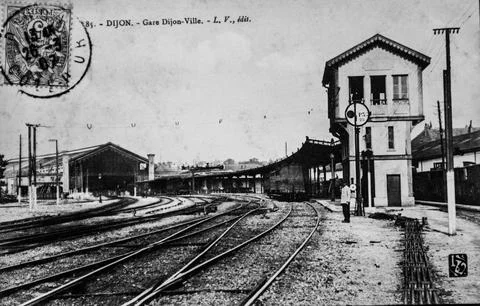 Dijon, the station, postcard 1900 Stock Illustration