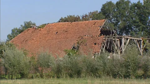 Dilapidated and collapsed barn Stock Footage 35349506