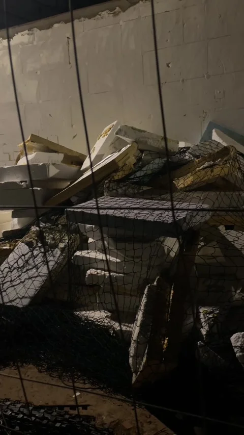 Dilapidated area featuring broken materials and industrial hazards present Stock Footage 335367087