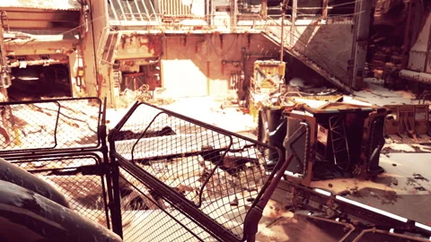A dilapidated building with scattered debris on the ground Stock Footage 292556069