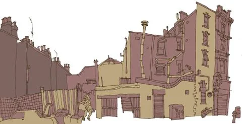 Dilapidated buildings Stock Illustration