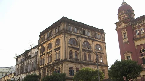 Dilapidated Colonial Architecture. Yangon colonial heritage Stock Footage 114826576
