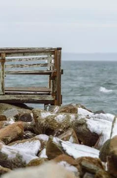 Dilapidated deck on Buzzards Bay Stock Photos