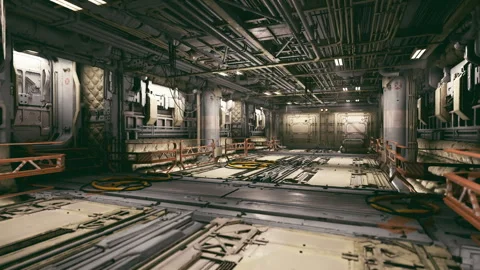 Dilapidated engine room surrounded by tangled pipes and rusted surfaces Stock Footage 330171691