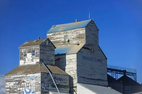 Dilapidated grain elevator, Grassy Lake, Alberta, Canada Stock Photos