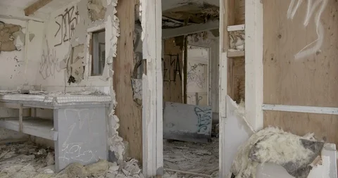 Dilapidated House Interior Tilt Up Stock Footage 89941928