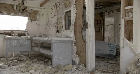 Dilapidated House Kitchen Interior Tilt Up Stock Footage 89941918