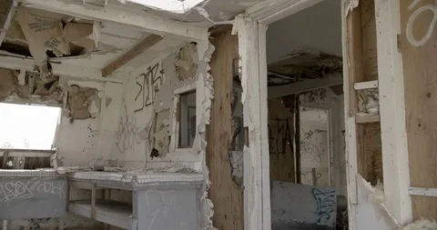 Dilapidated House Kitchen Interior Tilt Down Stock Footage 89941921