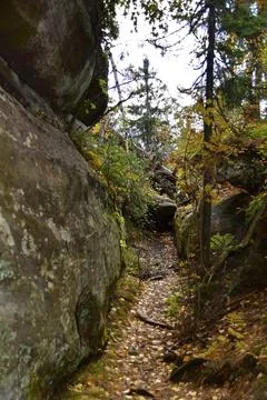 The dilapidated masonry of megalithic sandstone blocks in the Kamenny Gorod ( Stock Photos
