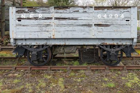 Dilapidated N E R goods wagon Number 64994 at the Beamish Museum, England Stock Photos