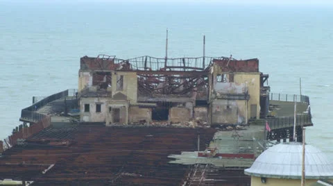 Dilapidated Pier Pavilion. Stock Footage 23832435