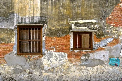 Dilapidated wall and windows Stock Photos