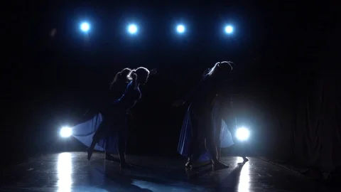 Diligent ballet dancers performing dancing elements of modern ballet. Slow Stock Footage 111306970