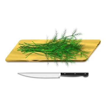 Dill on cutting board with knife Stock Illustration