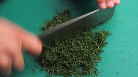 The dill is finely chopped with a knife Vidéo 158241606
