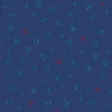 Dill spice stylized seamless pattern on blue background. Scented branches f.. Illustrazione stock