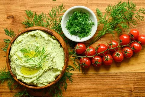 Dill Spread wit chopped dill and tomatoes Stock Photos