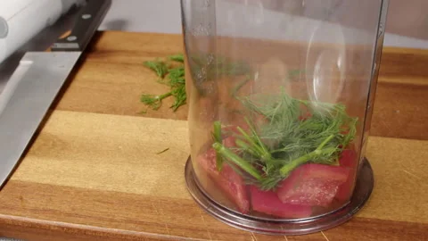 Dill twigs fall into the blender Видео 165597714