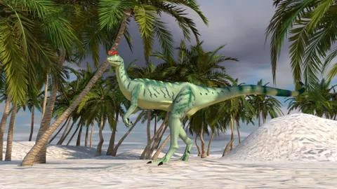 Dilophosaurus hunting in an arid climate. Stock Illustration