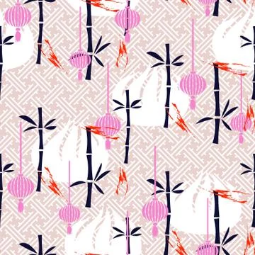 Dim sum and bamboo simple seamless vector pattern. Illustrazione stock