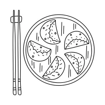 Dim Sum Breakfast in hand drawn doodle style. Asian food element isolated on Stock Illustration