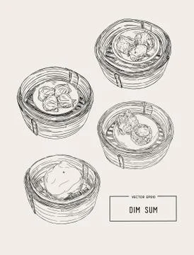 Dim sum colorful illustration. Vector illustration of Chinese cuisine. Stock Illustration