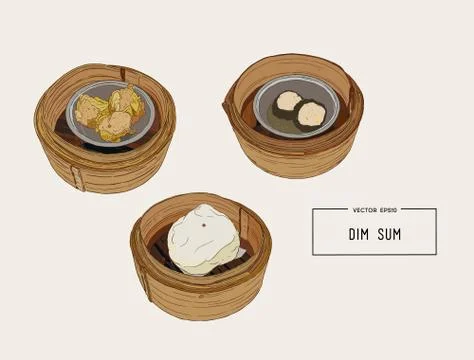Dim sum colorful illustration. Vector illustration of Chinese cuisine. Stock Illustration