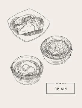 Dim sum colorful illustration. Vector illustration of Chinese cuisine. Stock Illustration