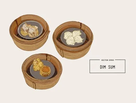 Dim sum colorful illustration. Vector illustration of Chinese cuisine. Stock Illustration