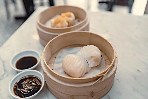 Dim Sum dumplings close up Stock Photos