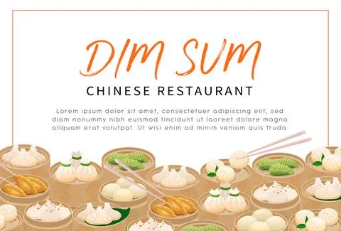 Dim Sum dumplings restaurant template of poster, flyer, menu cover. Stock Illustration
