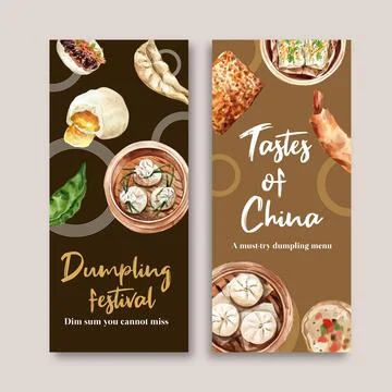 Dim sum flyer design with dumpling watercolor illustration. Stock Illustration
