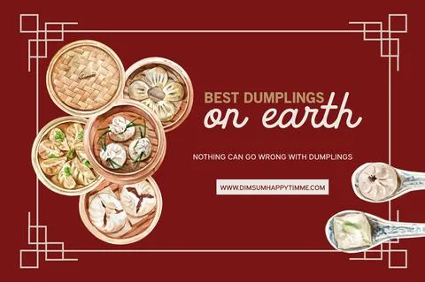 Dim sum frame design with steamed bun watercolor illustration. Stock Illustration